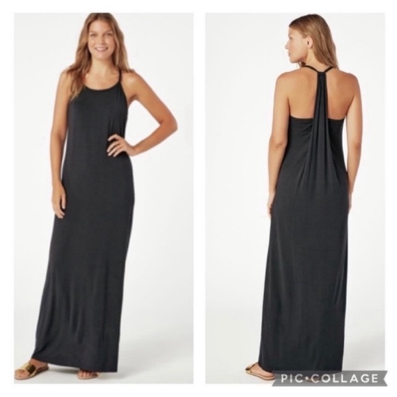 Fabletics Dresses & Skirts - Fabletics Neema maxi dress black jersey T back draped